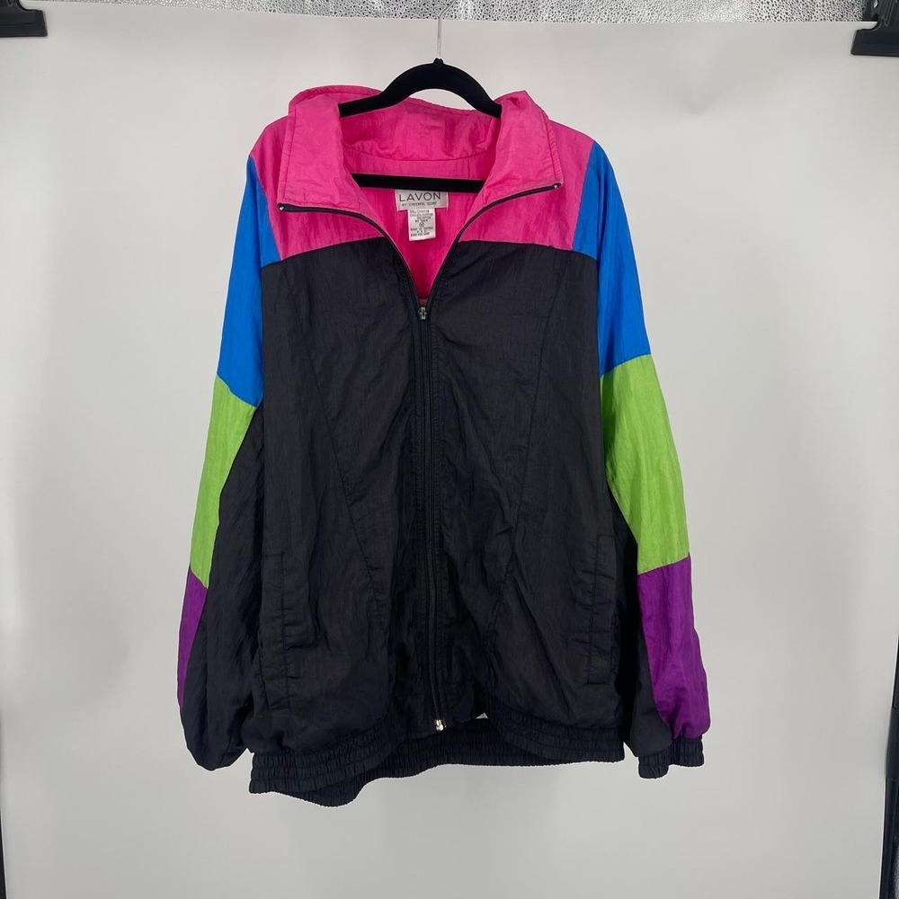 Vintage 80s Women's Windbreaker Jacket Retro Colorful Eclectic M Neon Maximalist